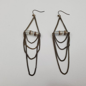 Chain Earrings Beaded‎ Gold Tone Dangle Drop Draped